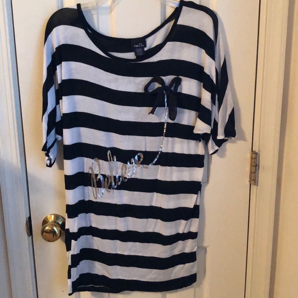 Black and White Strip “Believe” Shirt